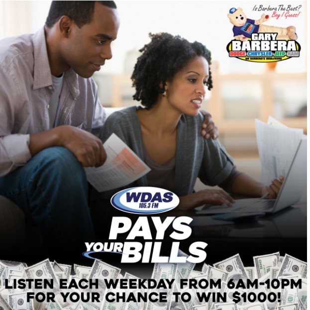 Gary Barbera Cares Partners with WDAS 105.3 for Your Chance to Win $1000 to Pay Your Bills