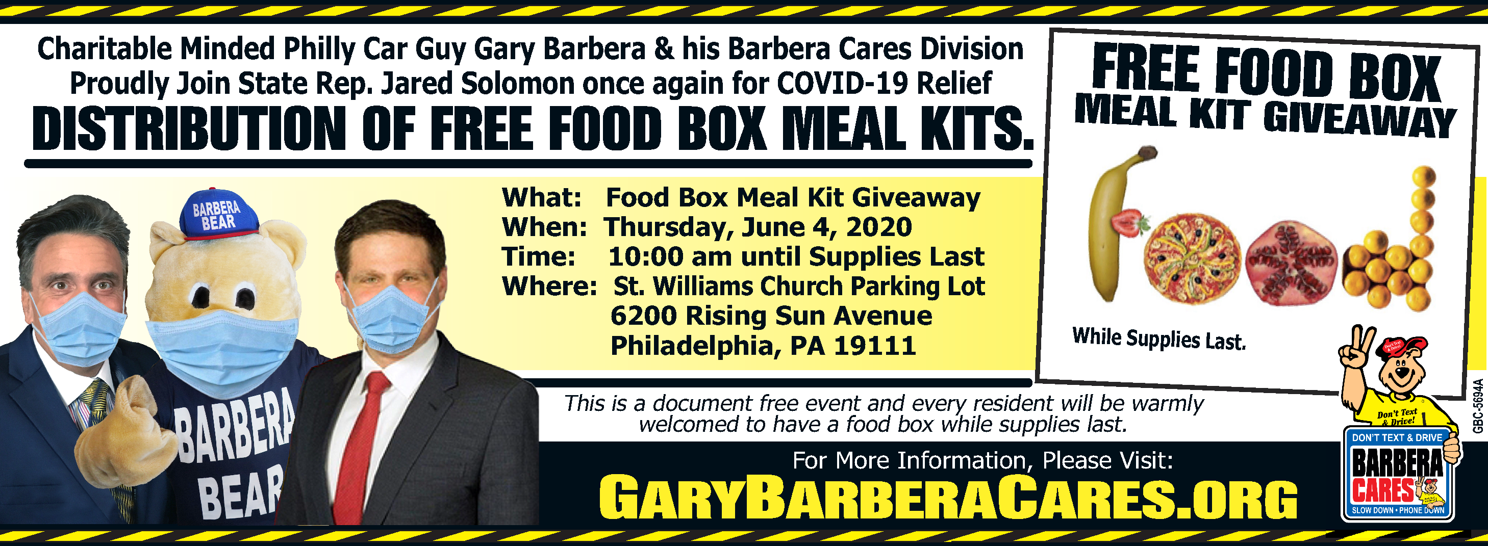 Gary Barbera, Barbera Cares join State Rep. Jared Solomon and the Share Food Program for COVID-19 Relief; Distribution of Free Food Box Meal Kits Tour in Lawncrest Northeast Philadlephia