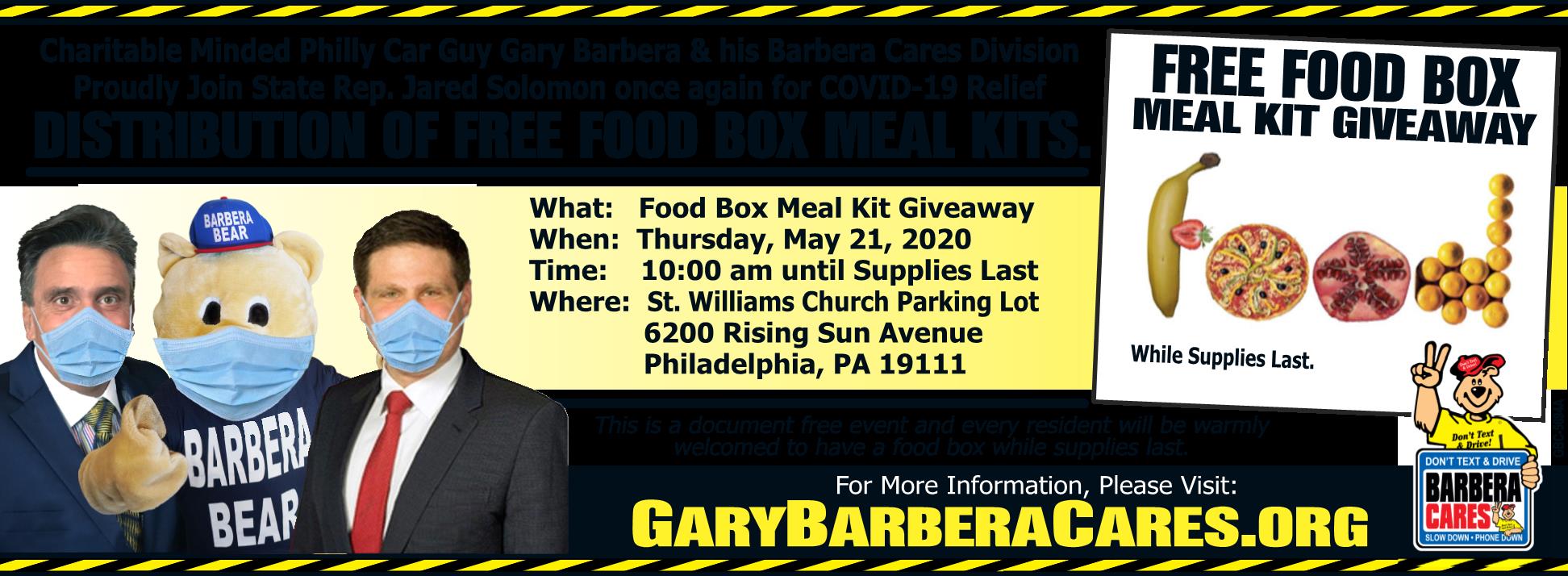 Charitable Minded Philly Car Guy Gary Barbera and his Barbera Cares Division Privileged to Join State Rep. Jared Solomon and the Share Food Program for COVID-19 Relief; Distribution of Free Food Box Meal Kits Tour in Lovely Lawncrest
